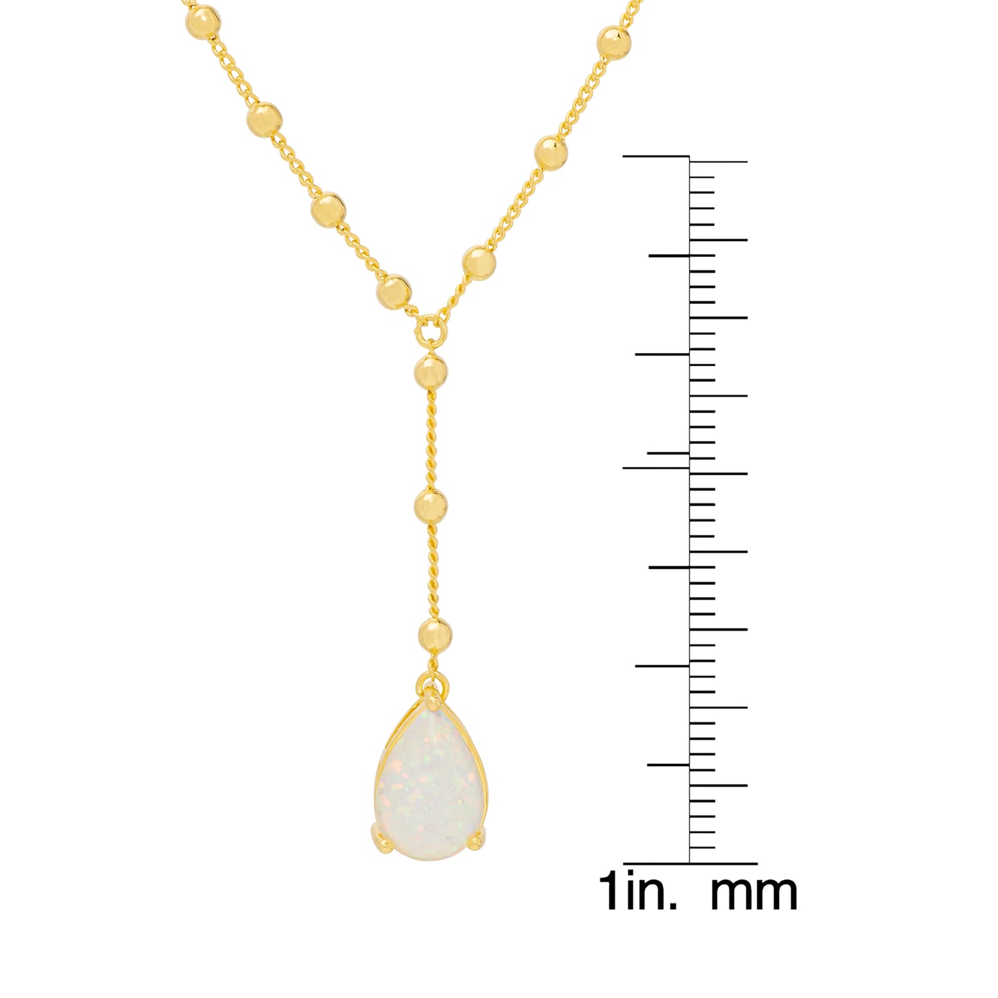 Simulated Pear Opal Beaded Y 18'' Necklace in 14k Gold Plate