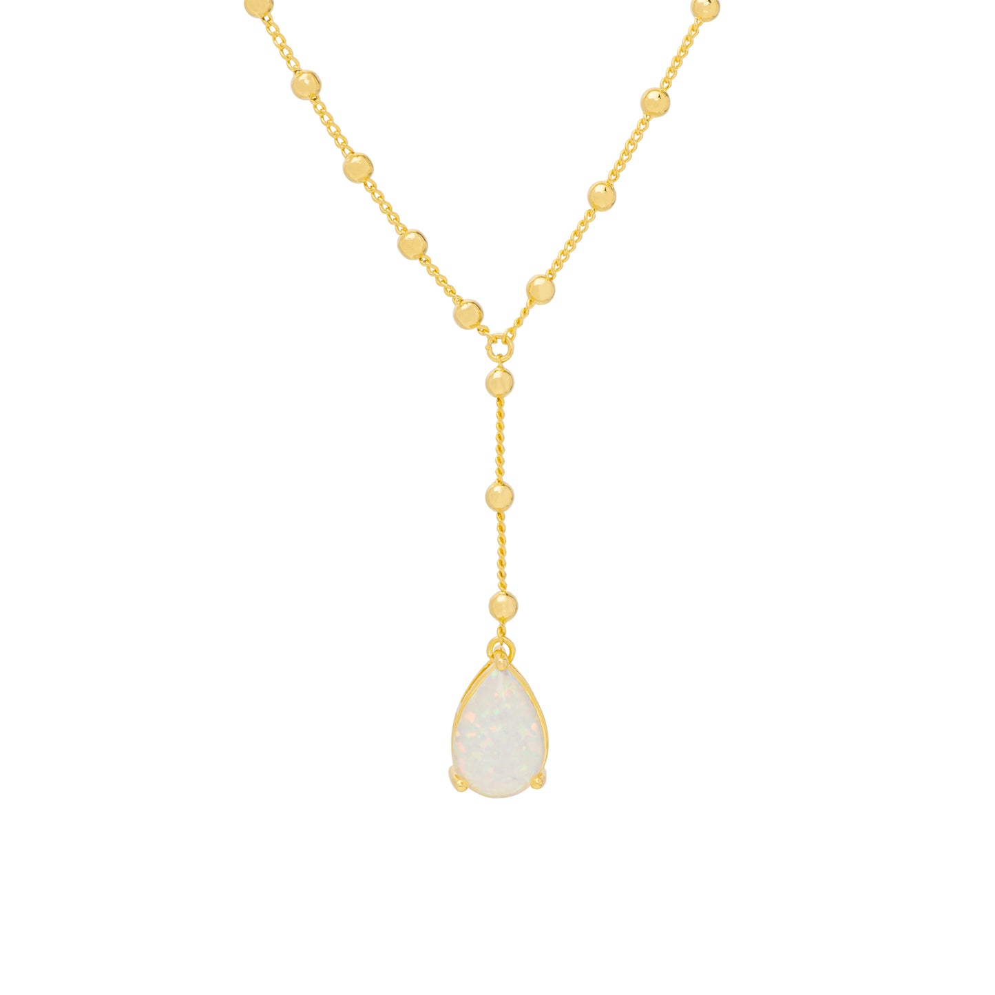 Simulated Pear Opal Beaded Y 18'' Necklace in 14k Gold Plate