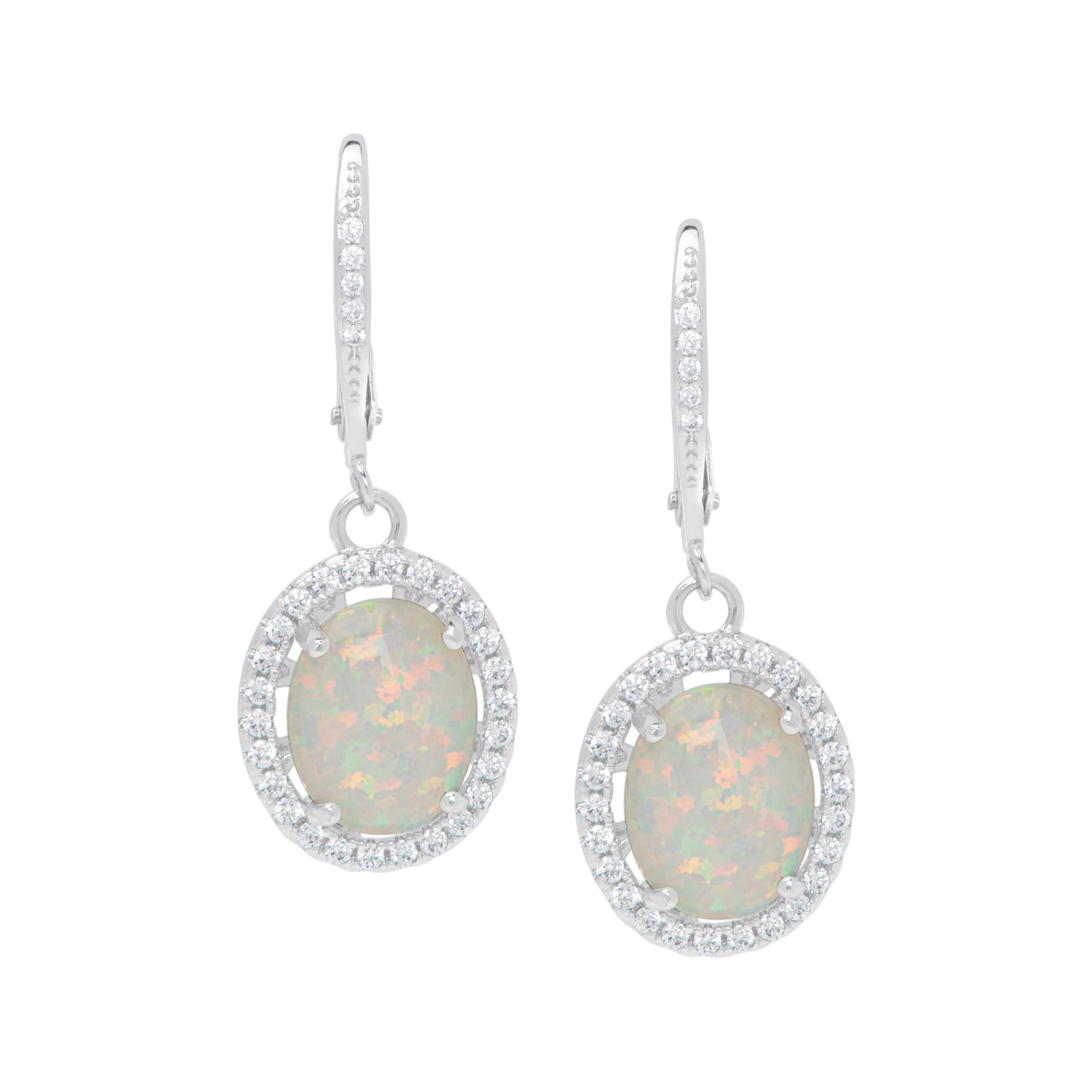 Simulated Opal & Cubic Zirconia Lever back Earrings in Fine Silver Plate