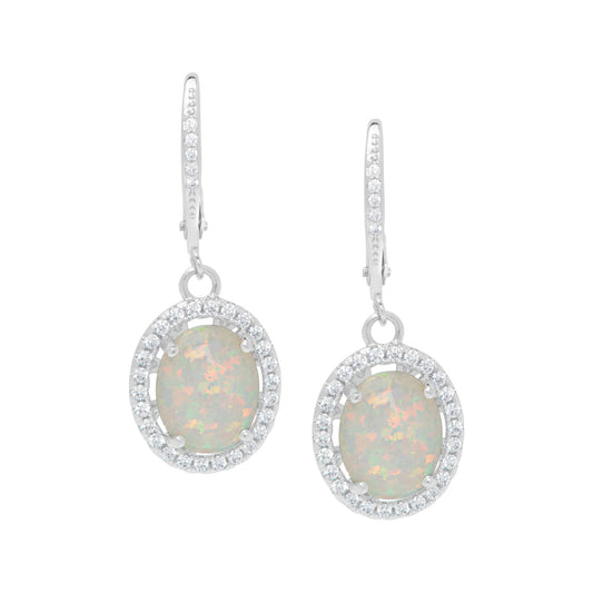 Simulated Opal & Cubic Zirconia Lever back Earrings in Fine Silver Plate