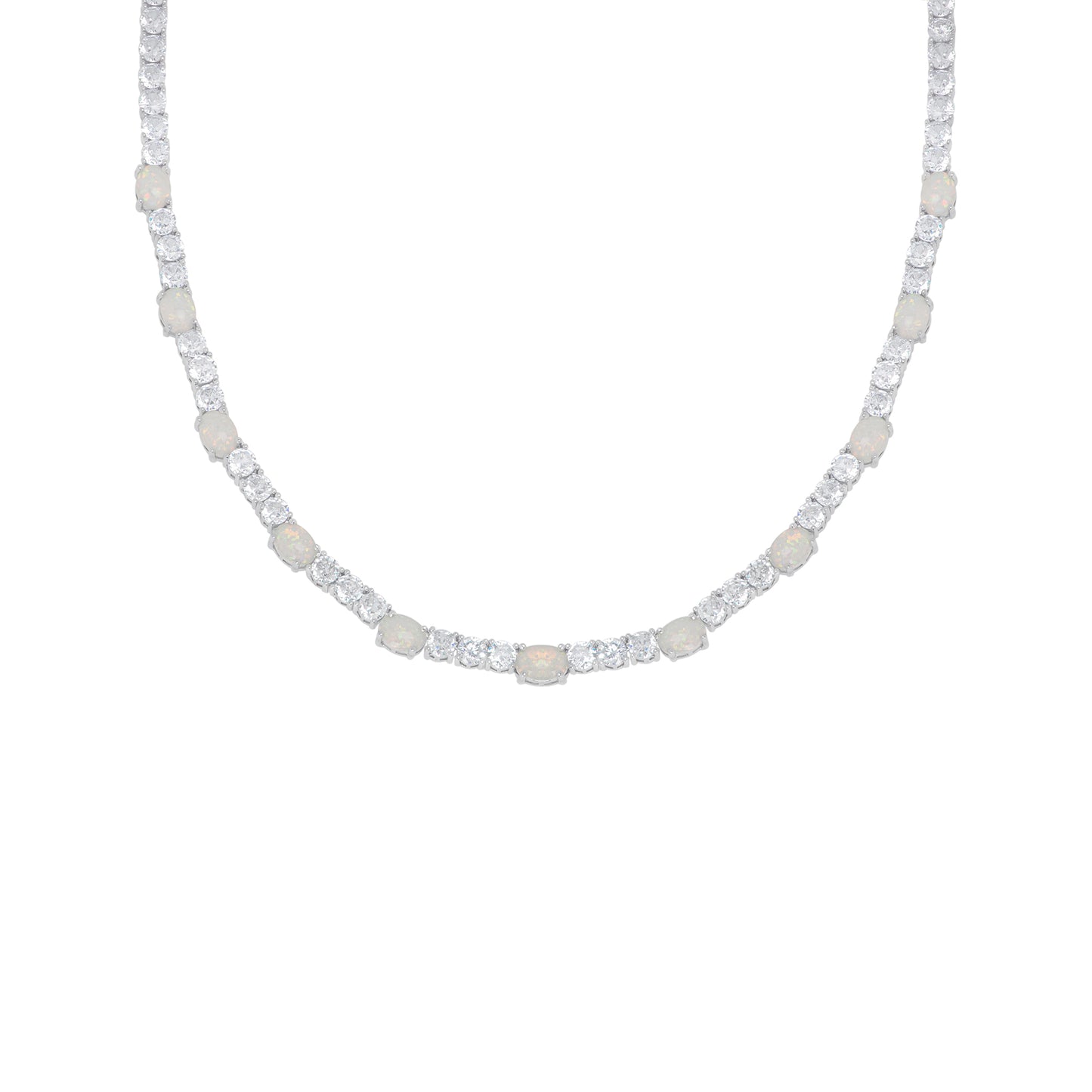 Simulated Opal Oval 18'' Necklace in Fine Silver Plate