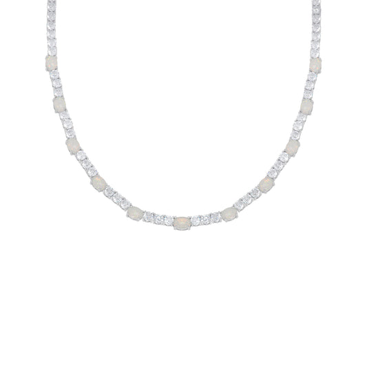 Simulated Opal Oval 18'' Necklace in Fine Silver Plate