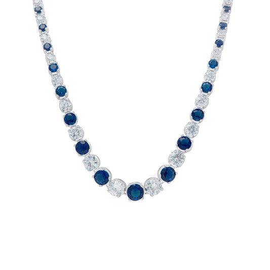 Simulated Sapphire and Cubic Zirconia Graduate 18'' Necklace in Fine Silver Plate