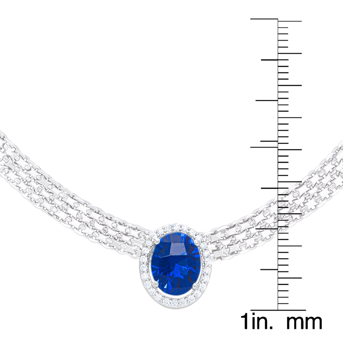 Simulated Sapphire and Cubic Zirconia Oval Bizmark 18'' Necklace in Fine Silver Plate