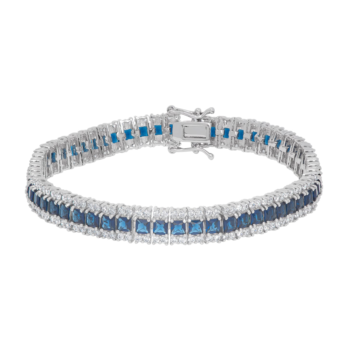 Simulated Sapphire Line Bracelet in Fine Silver Plate