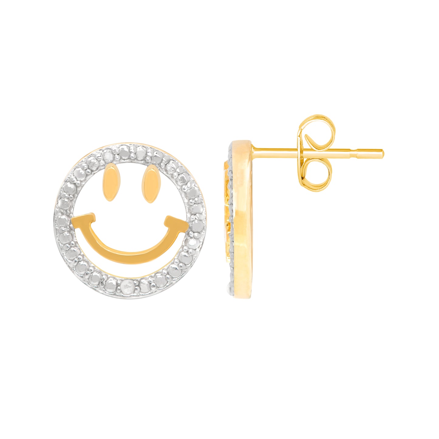 Diamond Accent Smiley Face Earring in 14k Gold Plate