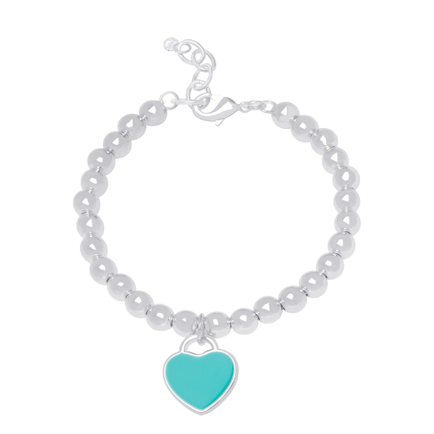 Silver Plated Enamel Heart Bead Bracelet