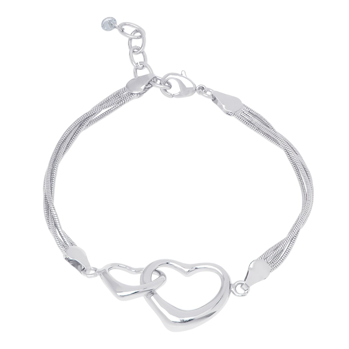 Silver Plated Cubic Zirconia Two Hearts Bracelet