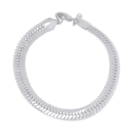 Silver Plated Cubic Zirconia Puffed Herringbone Bracelet