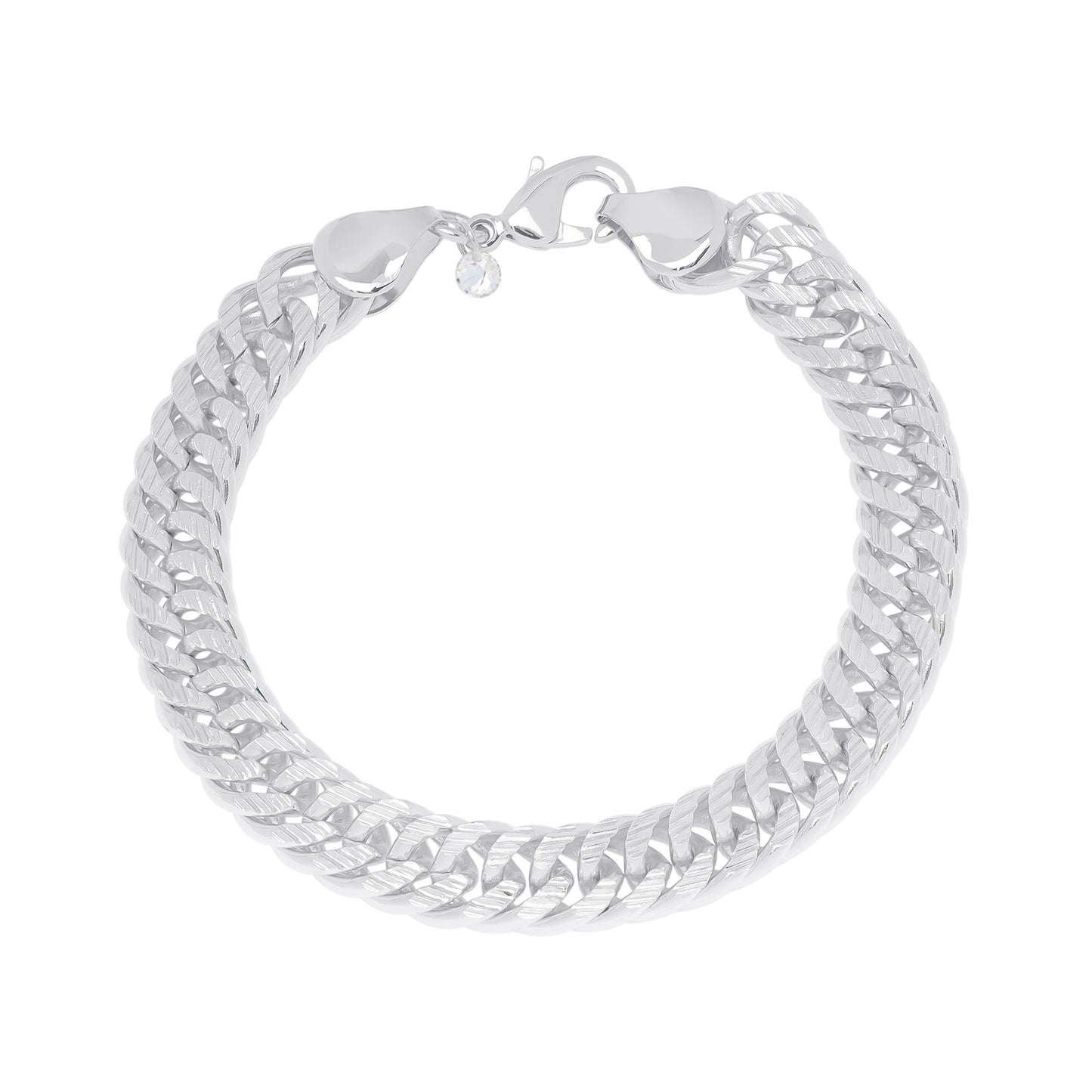 Silver Plated Cubic Zirconia Diamond Cut Chain Link Bracelet