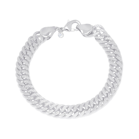 Silver Plated Cubic Zirconia Diamond Cut Chain Link Bracelet