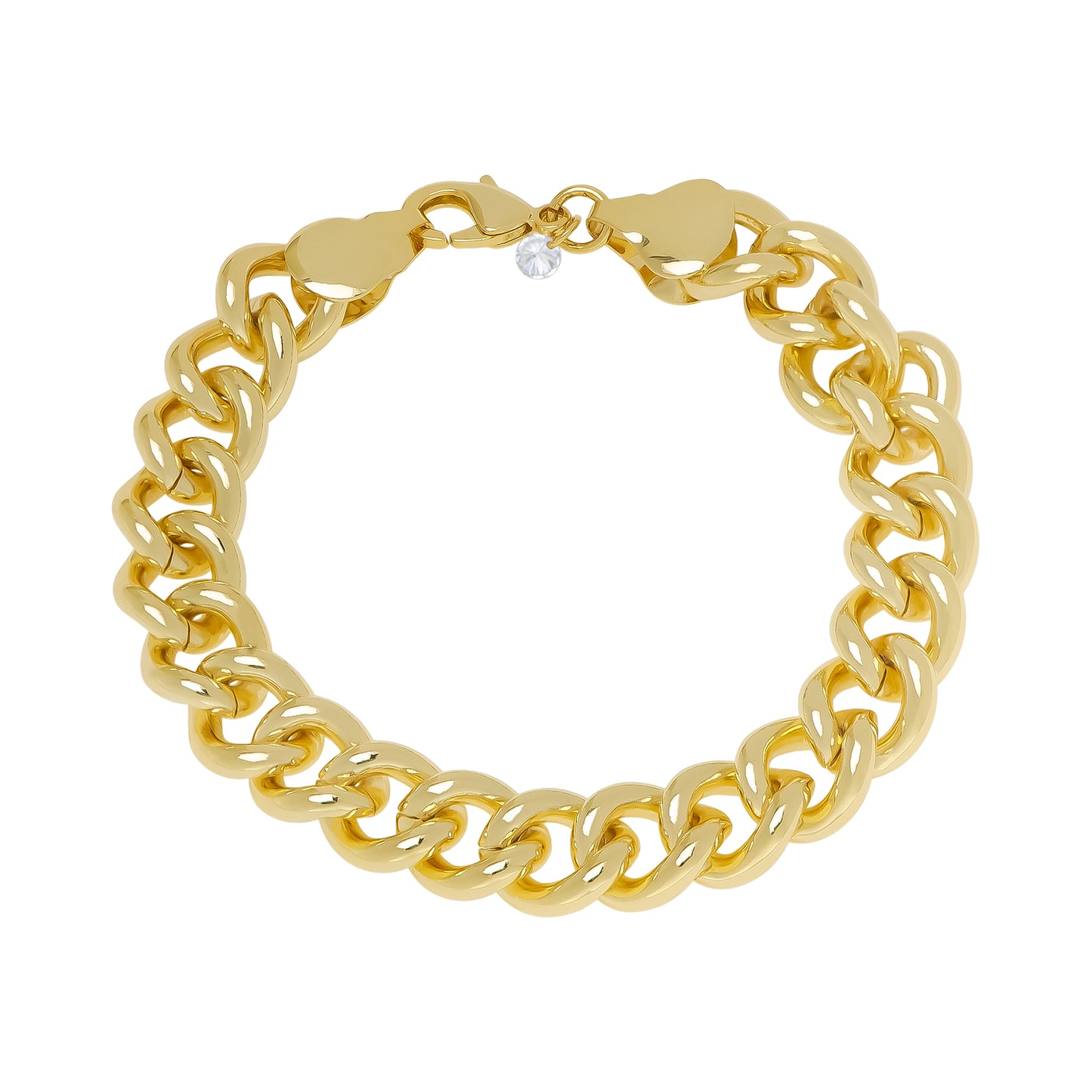 Gold Plated Cubic Zirconia Wide Cable Link Bracelet