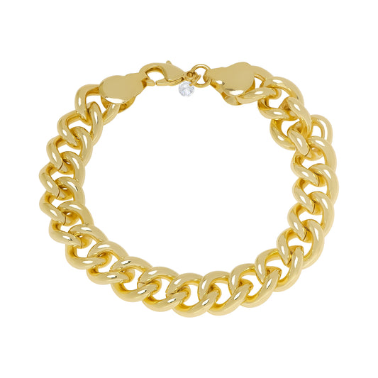 Gold Plated Cubic Zirconia Wide Cable Link Bracelet