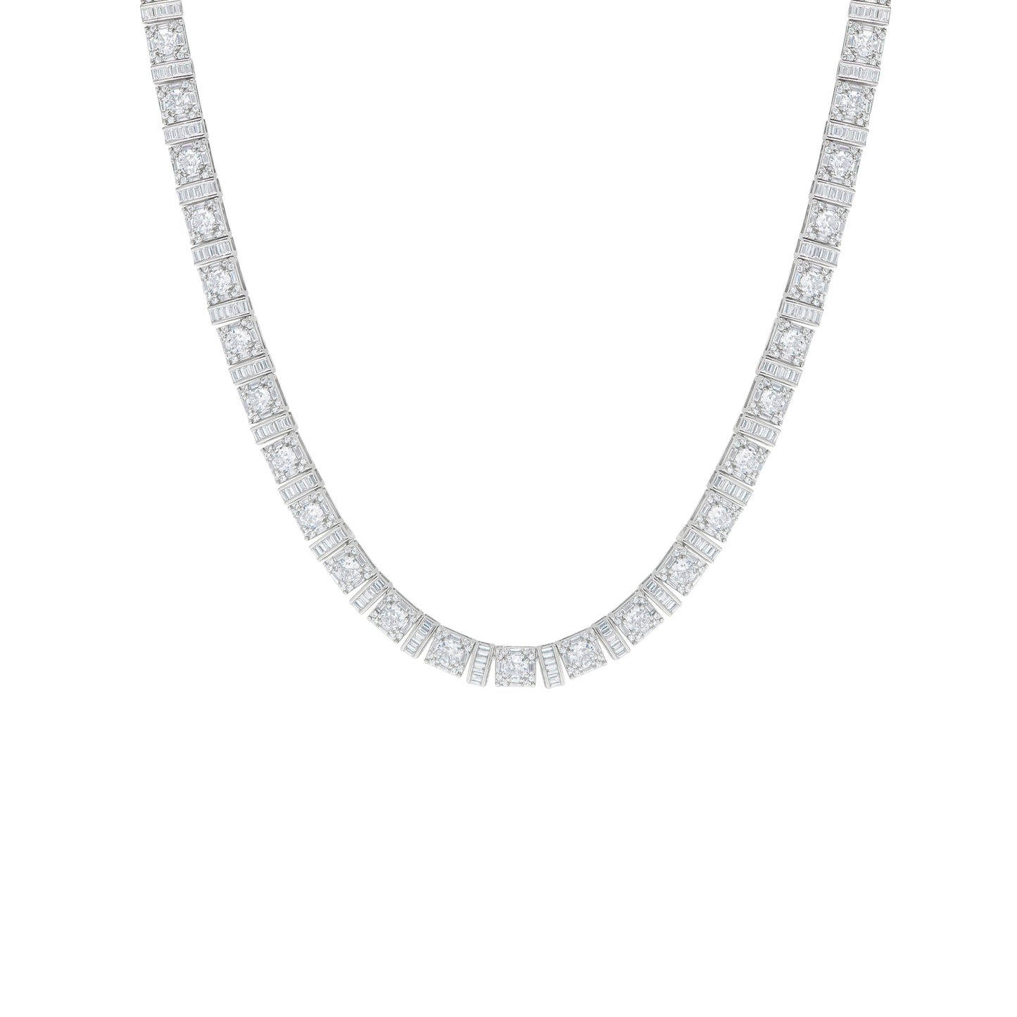 Cubic Zirconia Link Necklace in Fine Silver Plate