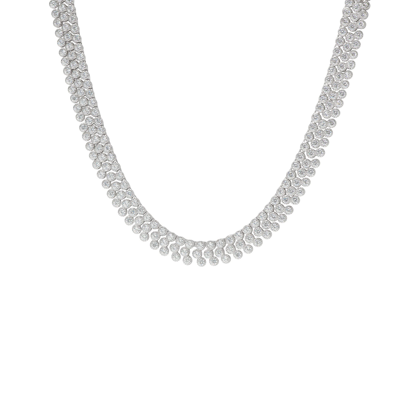 Cubic Zirconia 3 Row Necklace in Fine Silver Plate