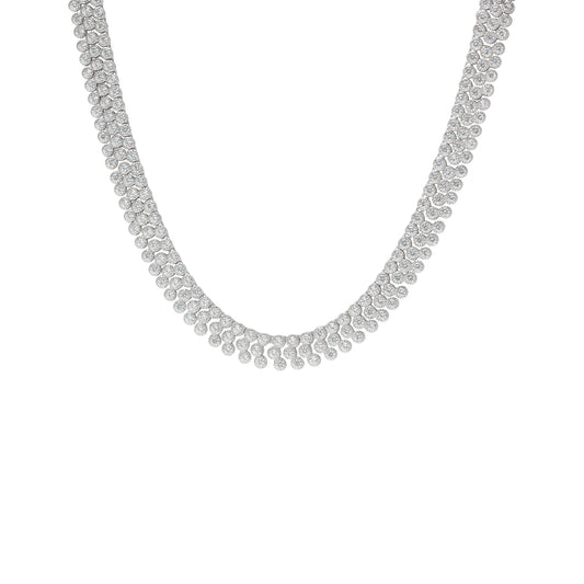 Cubic Zirconia 3 Row Necklace in Fine Silver Plate