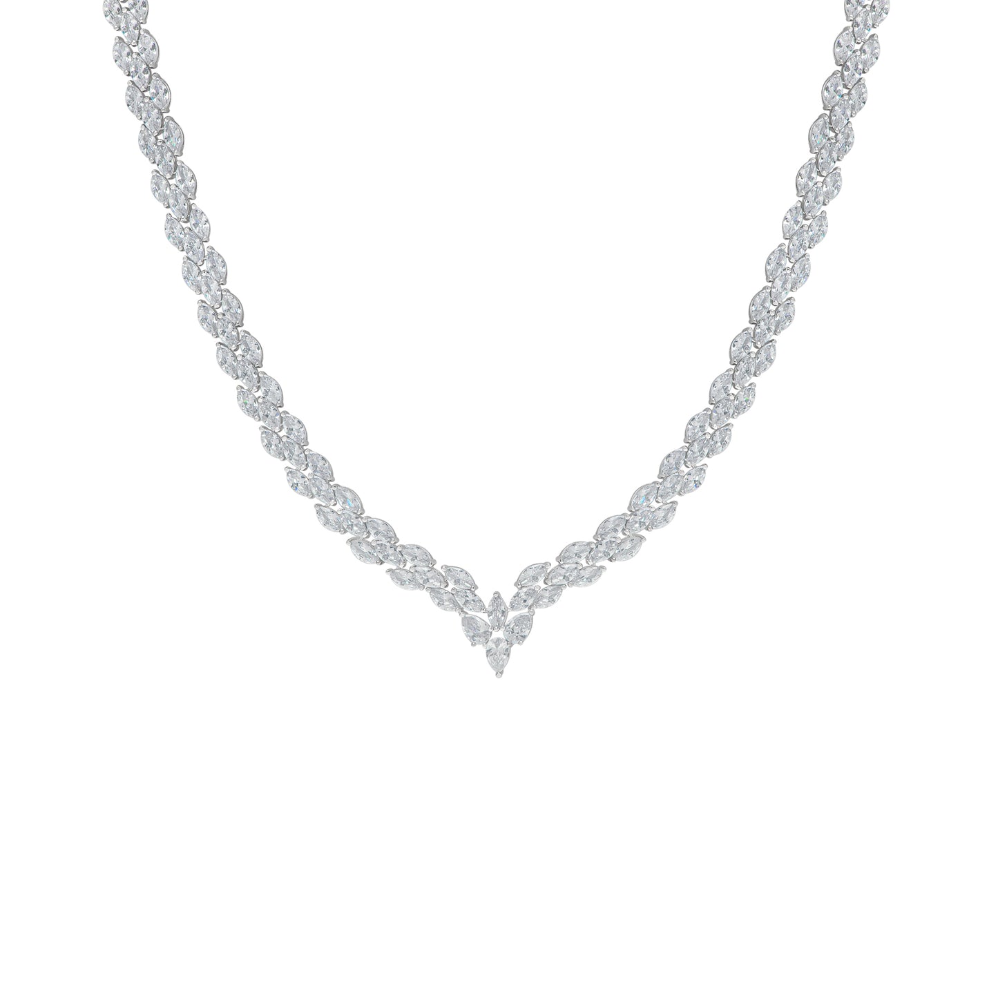 Cubic Zirconia Marquise Necklace in Fine Silver Plate