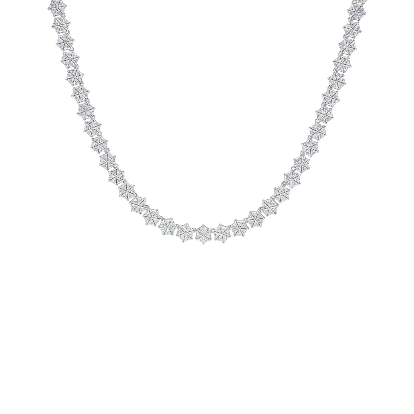 Cubic Zirconia Hexagon Necklace in Fine Silver Plate