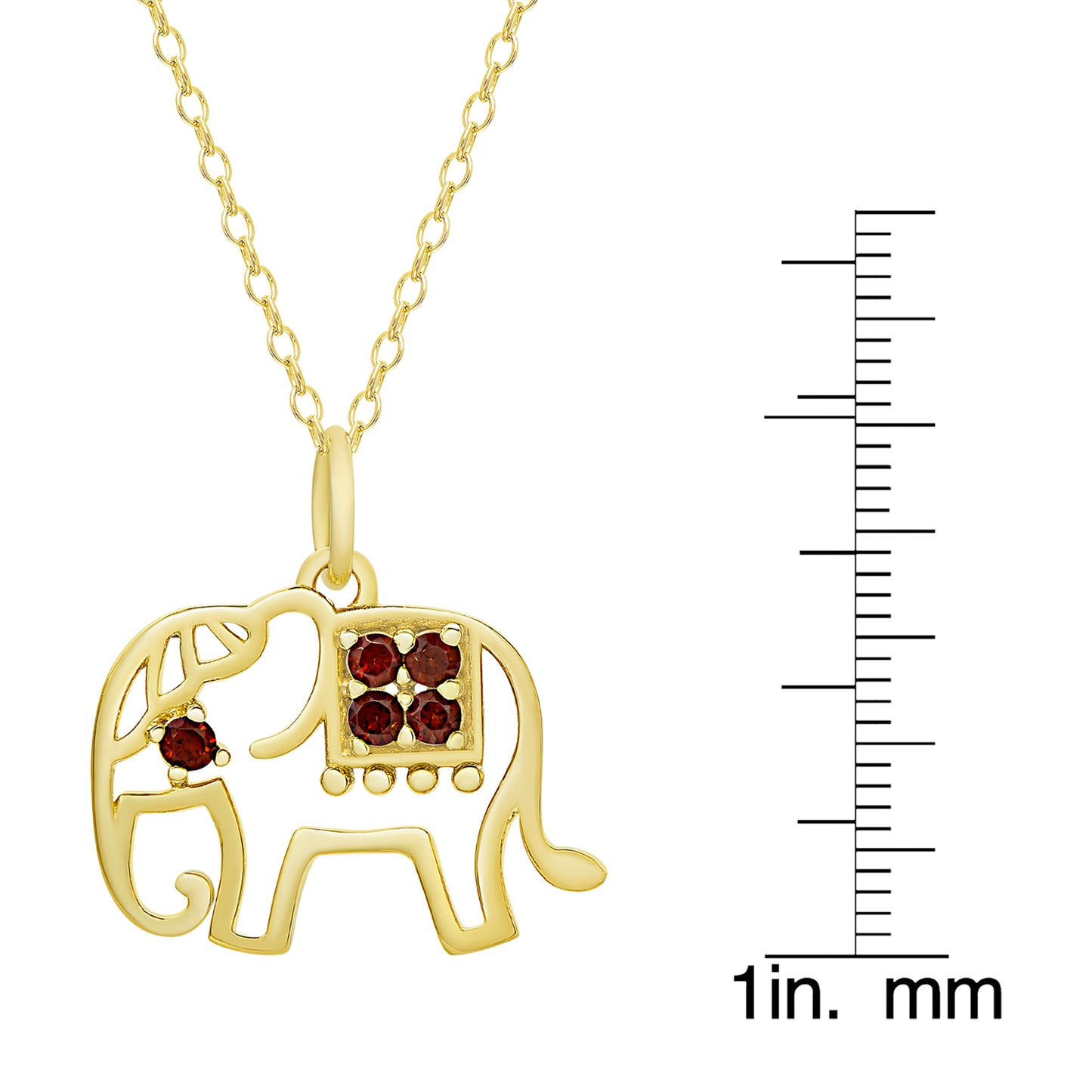 18K Gold Over Sterling Silver Garnet Gemstone Elephant Pendant & Stud Set