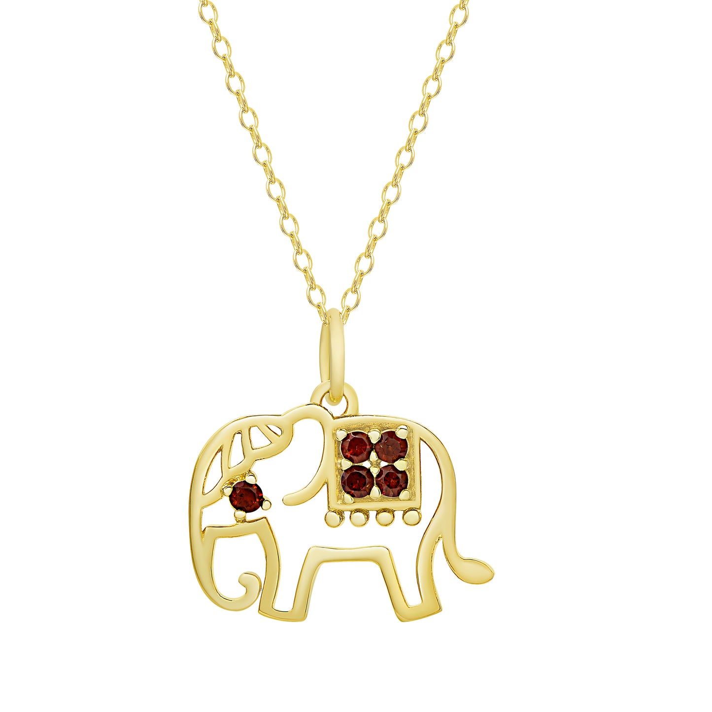 18K Gold Over Sterling Silver Garnet Gemstone Elephant Pendant & Stud Set