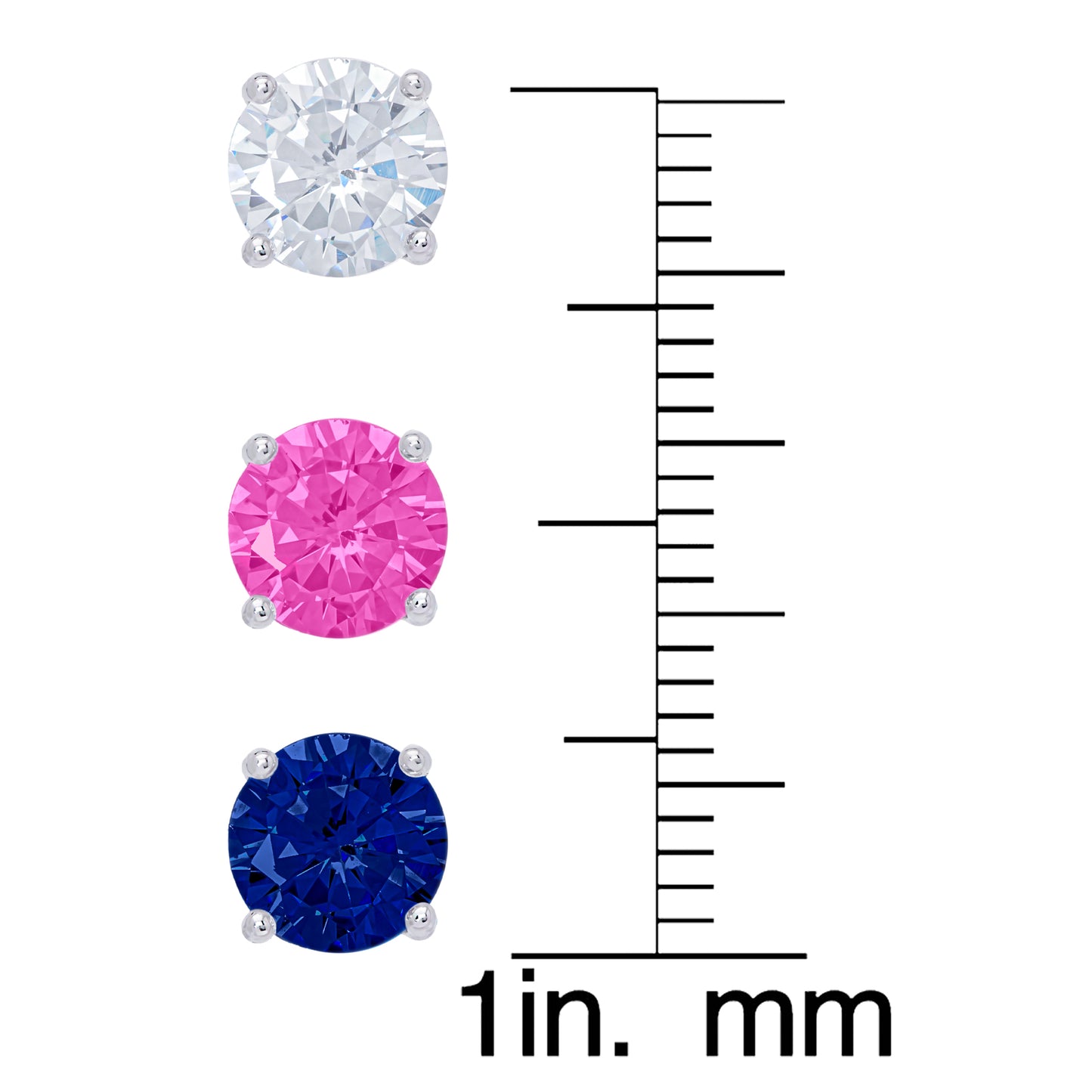 Sterling Silver Lab Pink, White, Blue Gemstone Sapphire Stud Earring Set