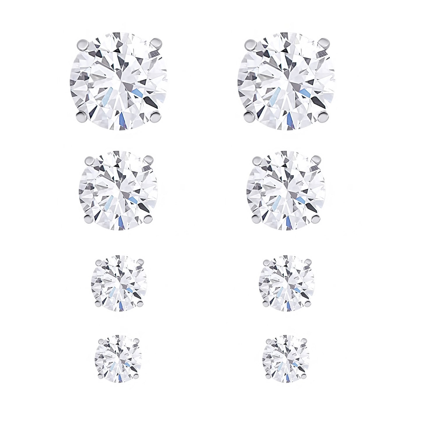 Sterling Silver 4 Prs Round Cubic Zirconia Stud Set - Small