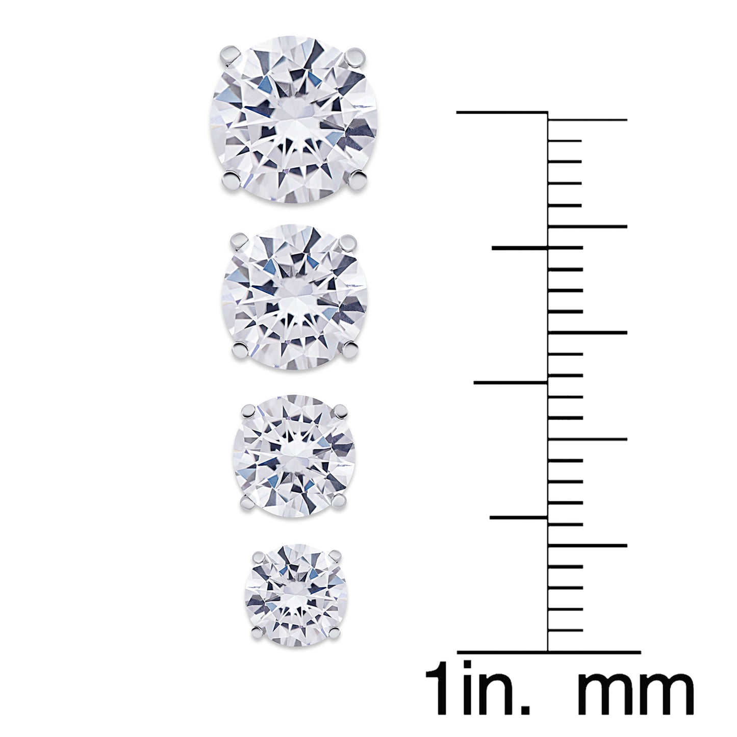 Sterling Silver 4 Prs Round Cubic Zirconia Stud Set- Large