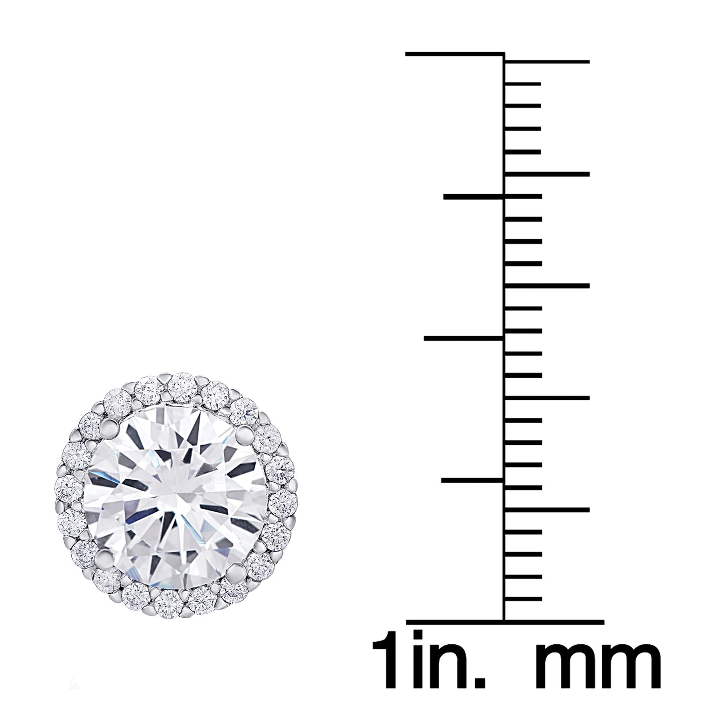 Sterling Silver 8Mm Round Halo Cubic Zirconia Stud Earrings