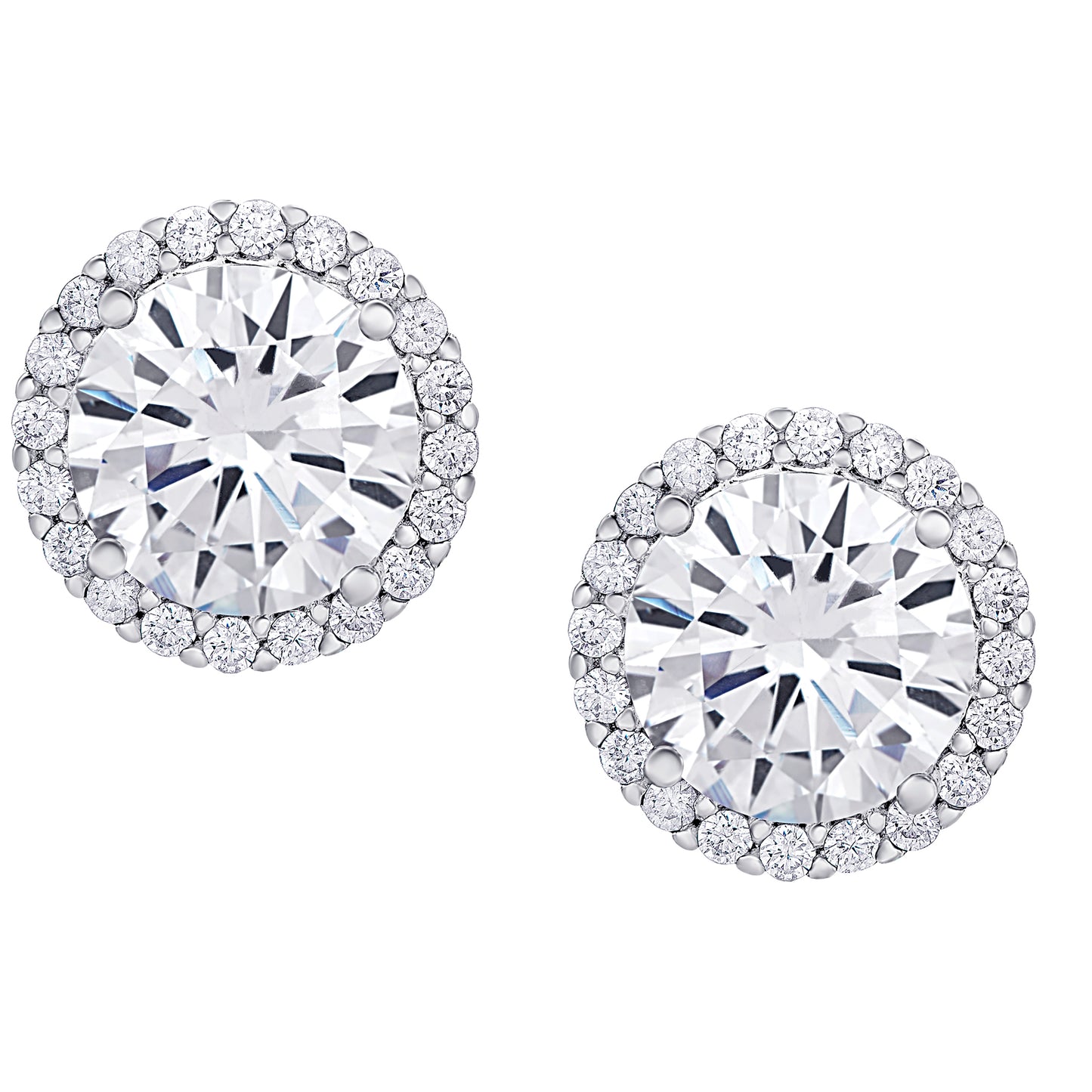 Sterling Silver 8Mm Round Halo Cubic Zirconia Stud Earrings