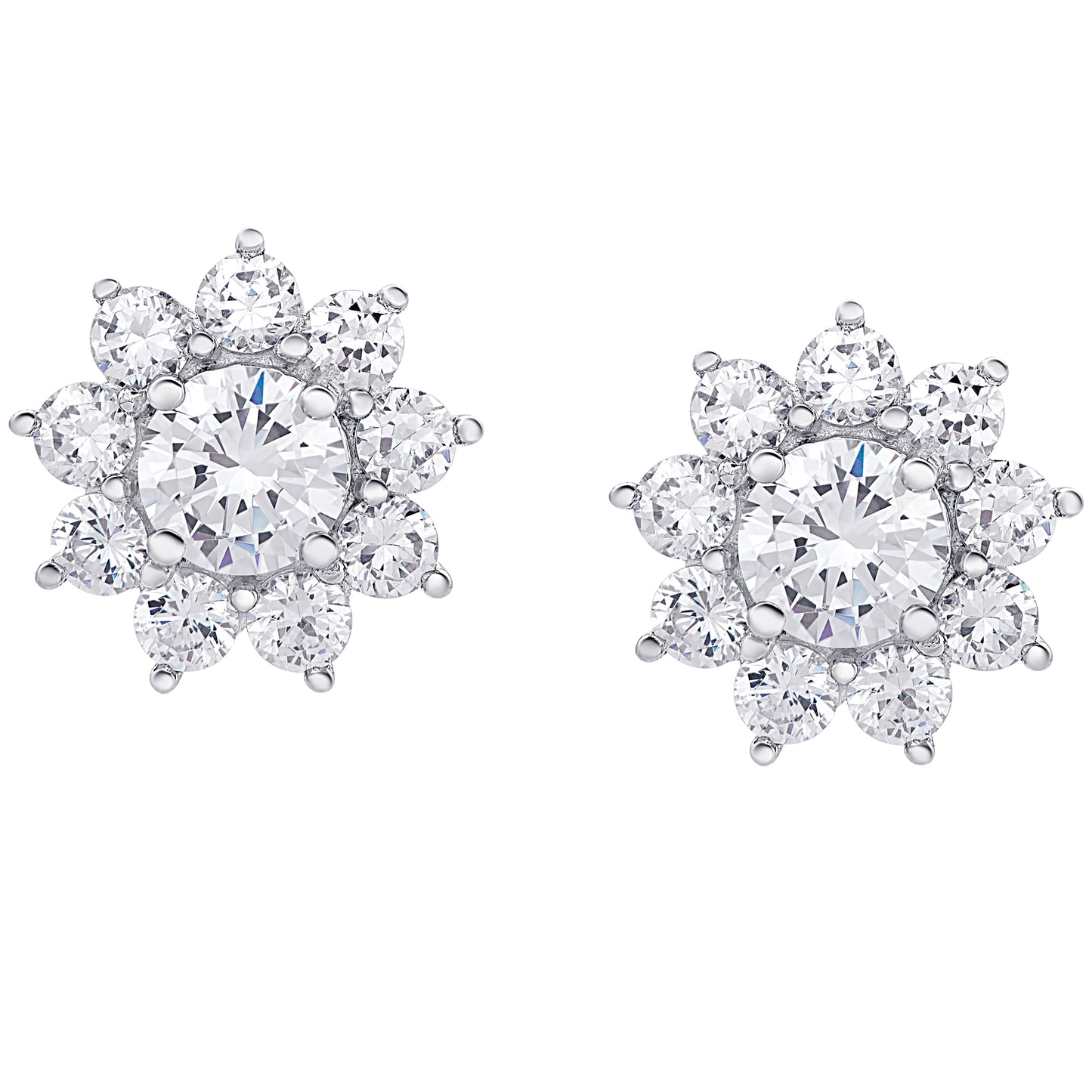 Sterling Silver Cubic Zirconia Flower Stud Earrings