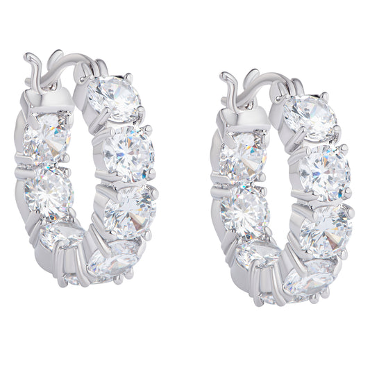 Sterling Silver Cubic Zirconia Round Huggie Hoop Earrings