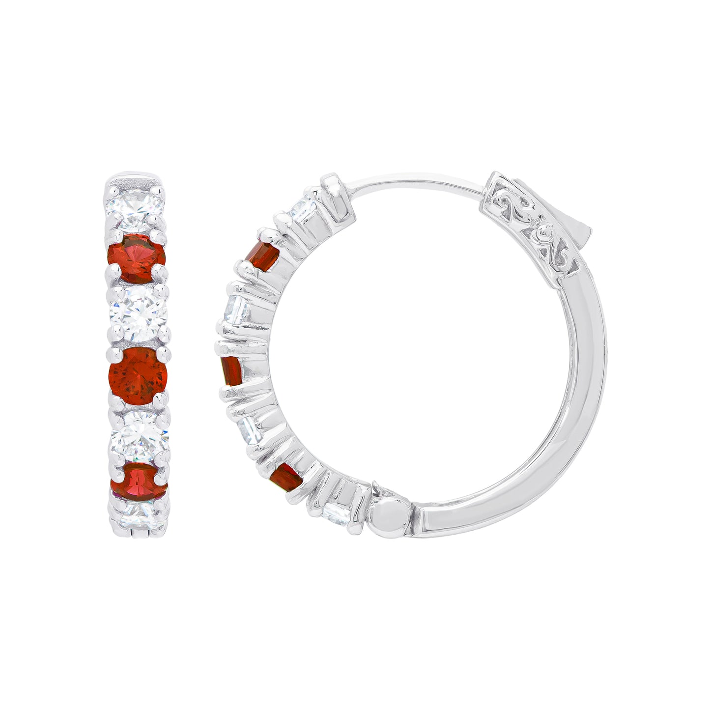 Sterling Silver Garnet Gemstone 1X1 Hoop Earrings