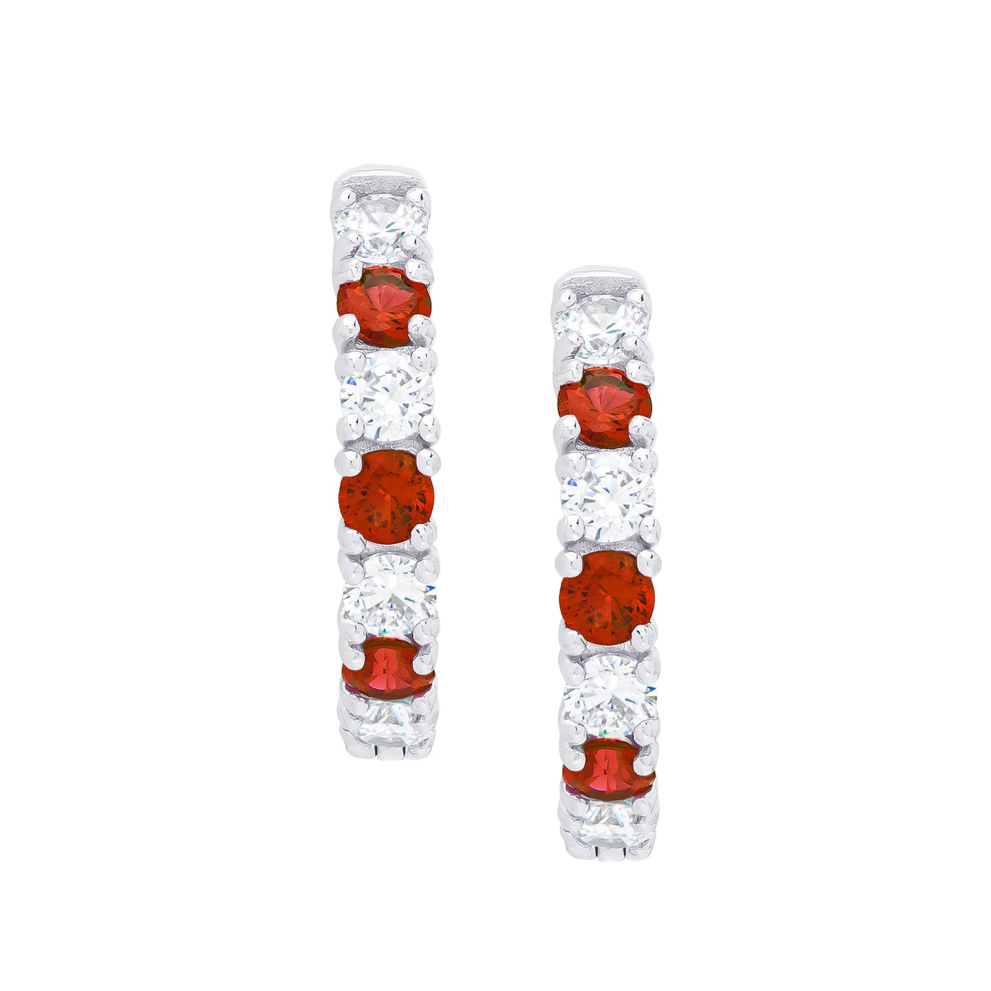 Sterling Silver Garnet Gemstone 1X1 Hoop Earrings