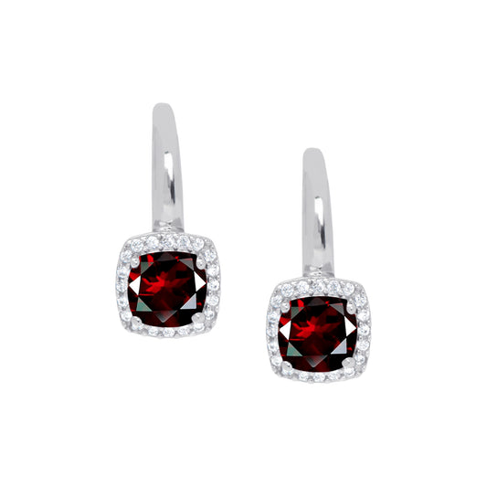 Sterling Silver Garnet Gemstone & Cubic Zirconia Cush Lever back Earrings