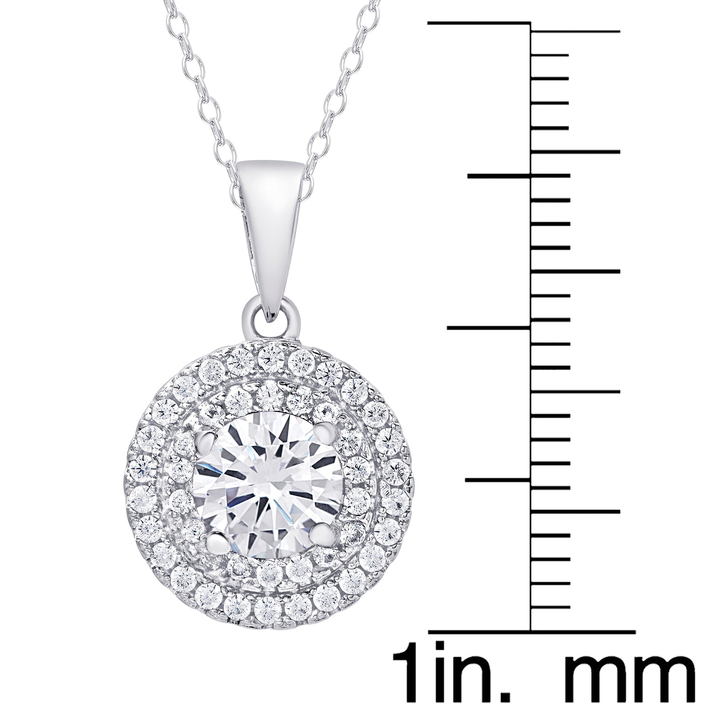 Sterling Silver Cubic Zirconia Double Halo Round Pendant