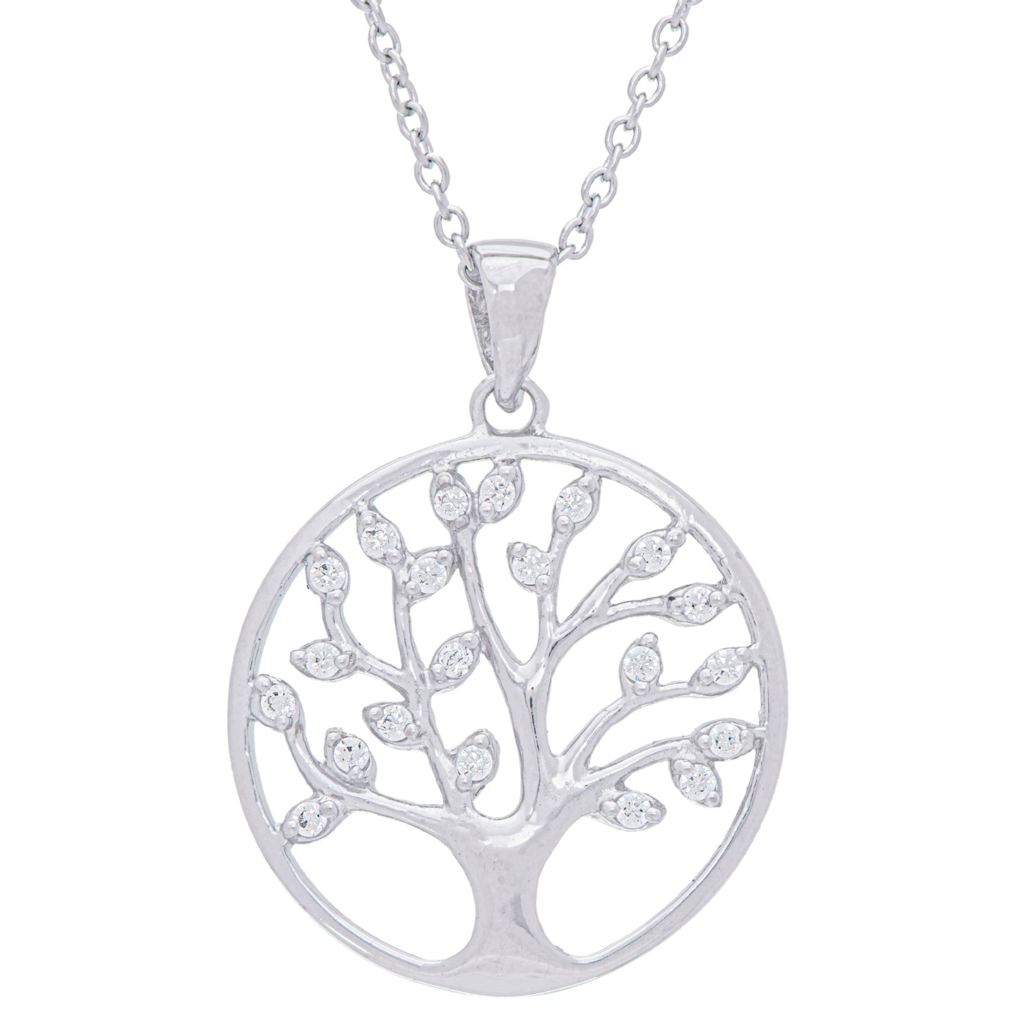 Sterling Silver Clear Cubic Zirconia Tree of Life Pendant