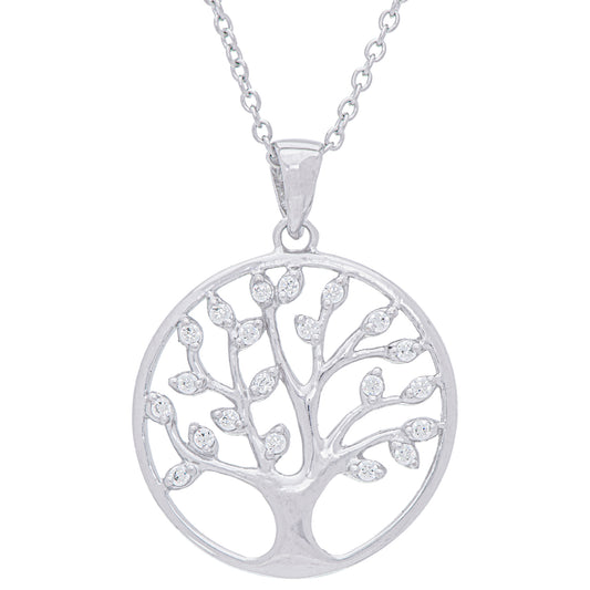 Sterling Silver Clear Cubic Zirconia Tree of Life Pendant