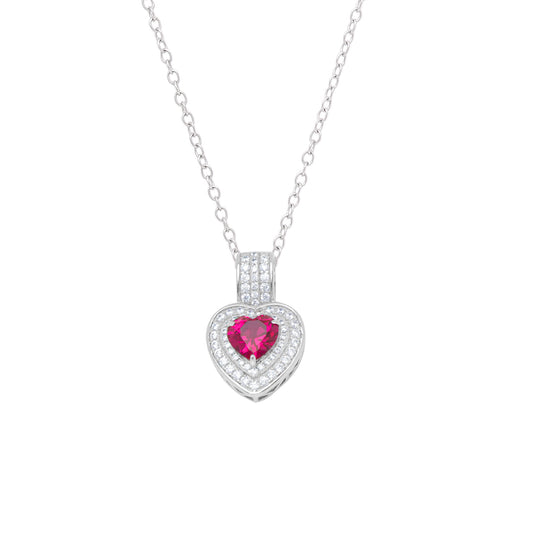 Sterling Silver Garnet Gemstone & CZ Heart Pendant