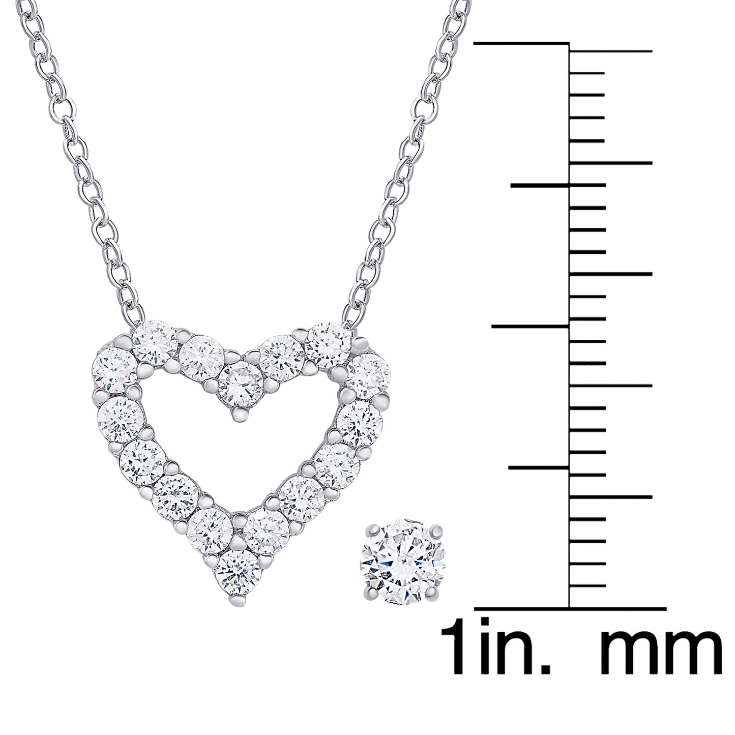 Sterling Silver Cubic Zirconia Heart Pendant & Stud Set